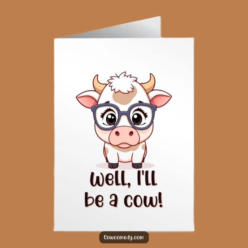 Free Printable Kawaii Cow Specs Congrats Card: Shocked Gift Downloadable