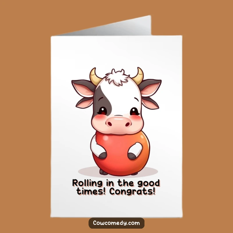 Free Printable Congratulations Card: Lucky Cow Rolling Apple for Great Success