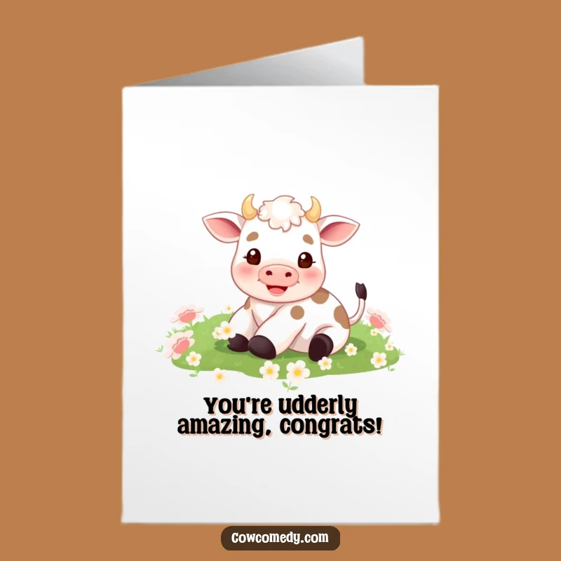 Free Printable Congrats Card: Tiny Rolling Cow for a Cheerful Downloadable Gift