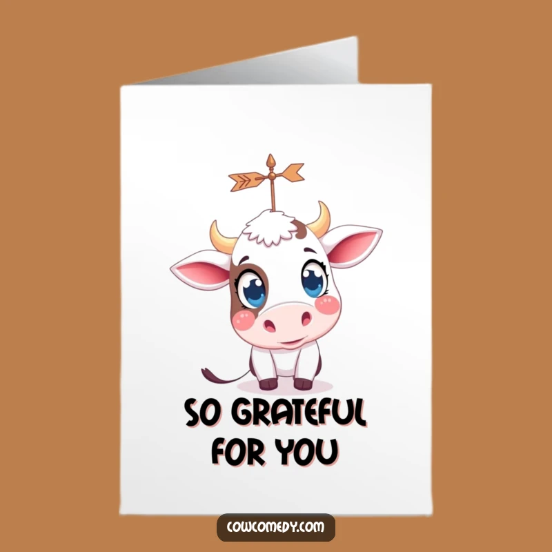 Free Printable Curious Cow Thank You Card: Weather Vane Fascination Funny Downloadable Gift