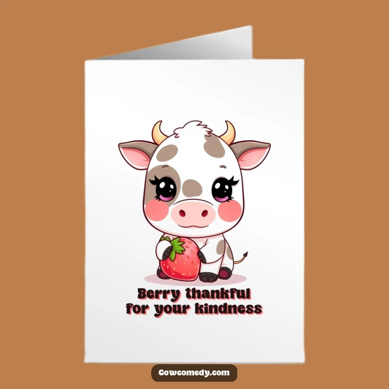Free Printable Kawaii Cow Strawberry Thank You Card: Cute Gift Downloadable