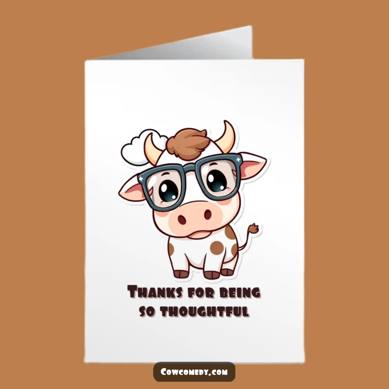 Free Printable Kawaii Cow Thank You Card: Funny Glasses Cow Downloadable Gift