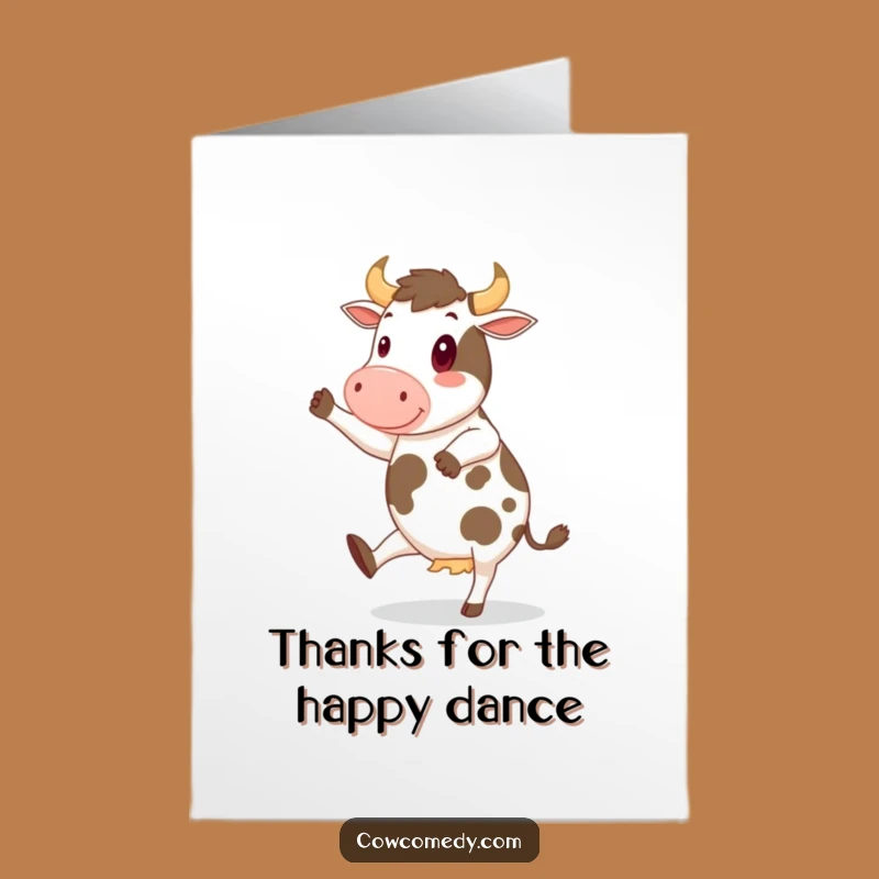 Free Printable Thank You Card: Cheerful Cow's Gratitude Dance, Funny Downloadable Gift Idea