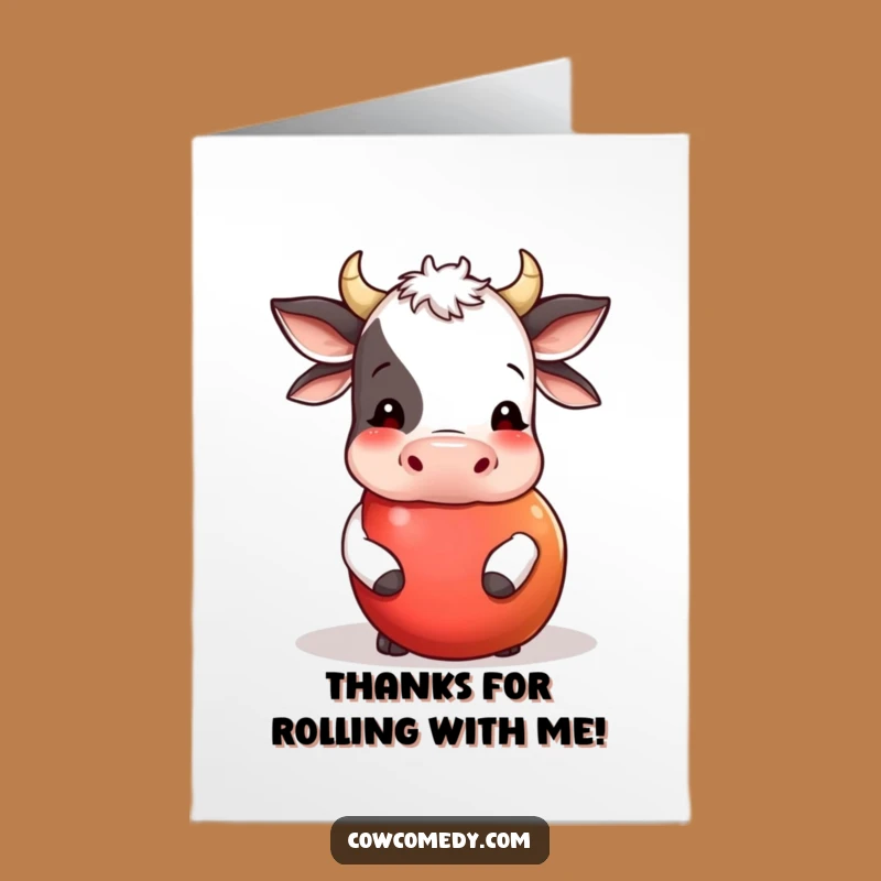 Free Printable Thank You Card: Grateful Cow Rolling Apple for Sweet Thanks