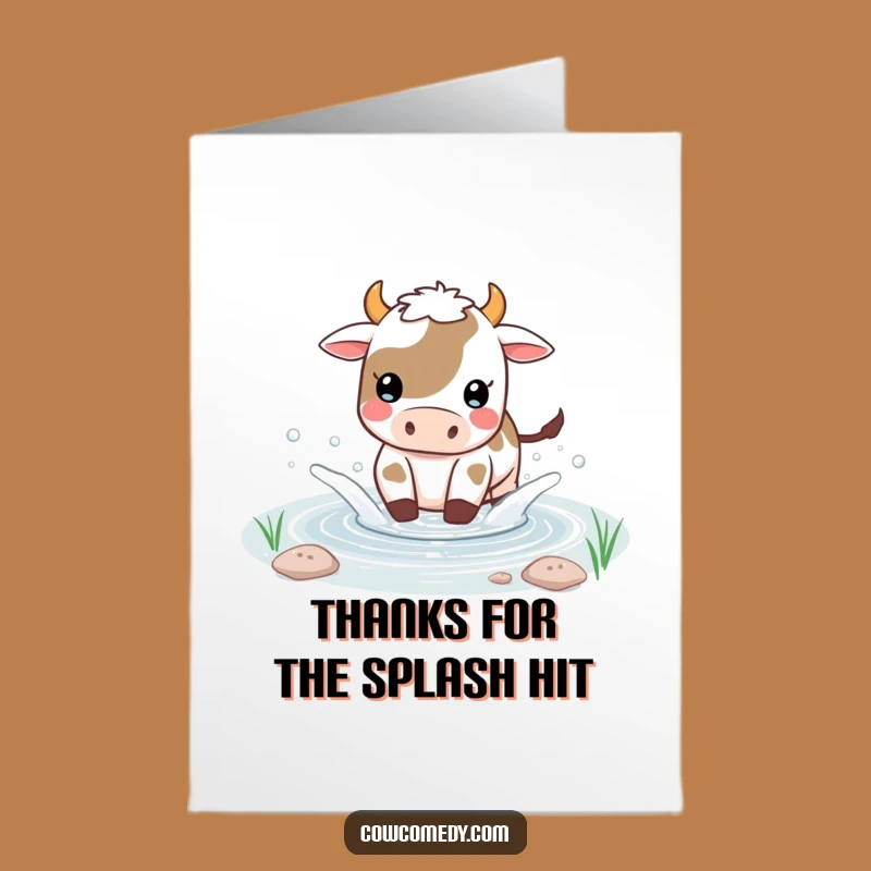 Free Printable Thank You Card: Playful Kawaii Cow Pond Splash