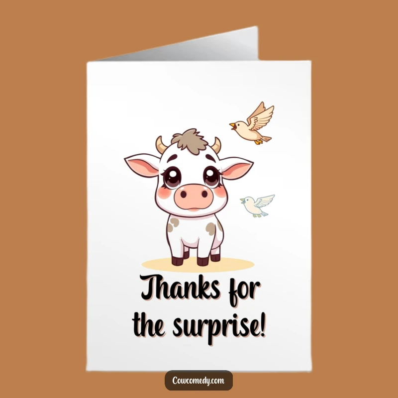 Free Printable Thank You Card: Surprised Cow & Bird, Funny Downloadable Gift Appreciation