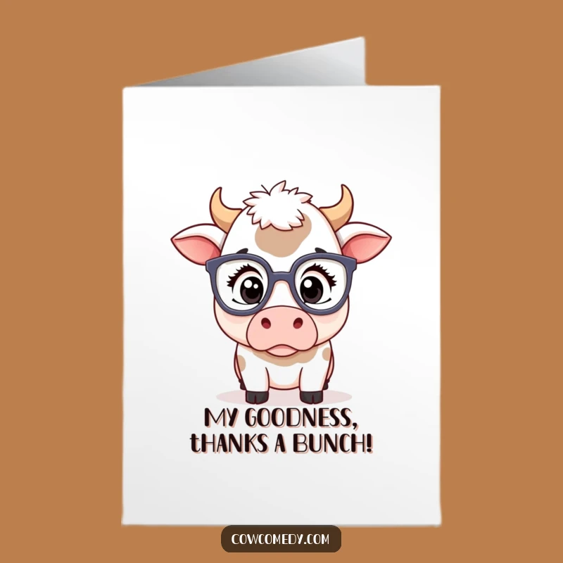 Free Printable Kawaii Cow Specs Thank You Card: Wow Gift Downloadable