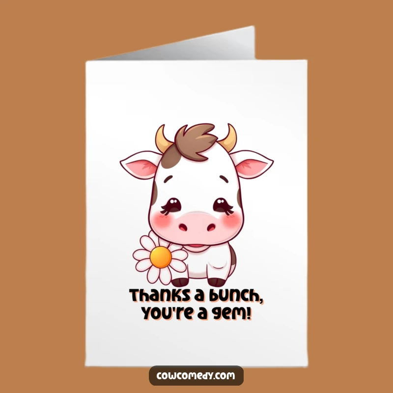 Free Printable Kawaii Cow Thank You Card: Daisy Chewer Funny Downloadable Gift