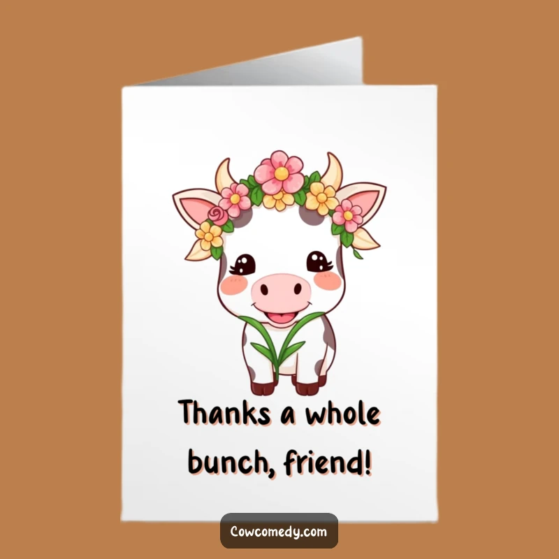 Free Printable Kawaii Cow Thank You Card: Funny Floral Cow Downloadable Gift
