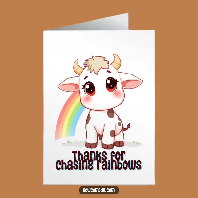 Free Printable Thank You Card: Curious Cow Rainbow Gratitude - Funny Downloadable Gift