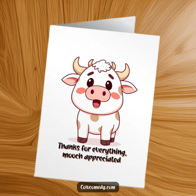 Funny Free Printable Thank You Card: A cow with an open mouth, surprised and letting out a big moo.