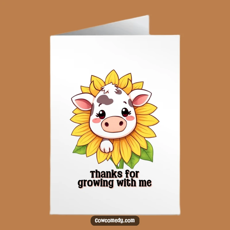 Free Printable Thank You Card: Shy Kawaii Cow Sunflower Gratitude