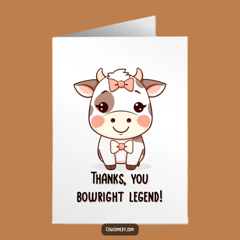 Free Printable Thank You Card: Silly Bow Kawaii Cow Thanks