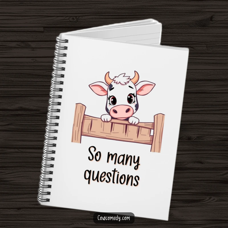 Funny notebook with a curious cow peeking over a fence, ready for your notes.