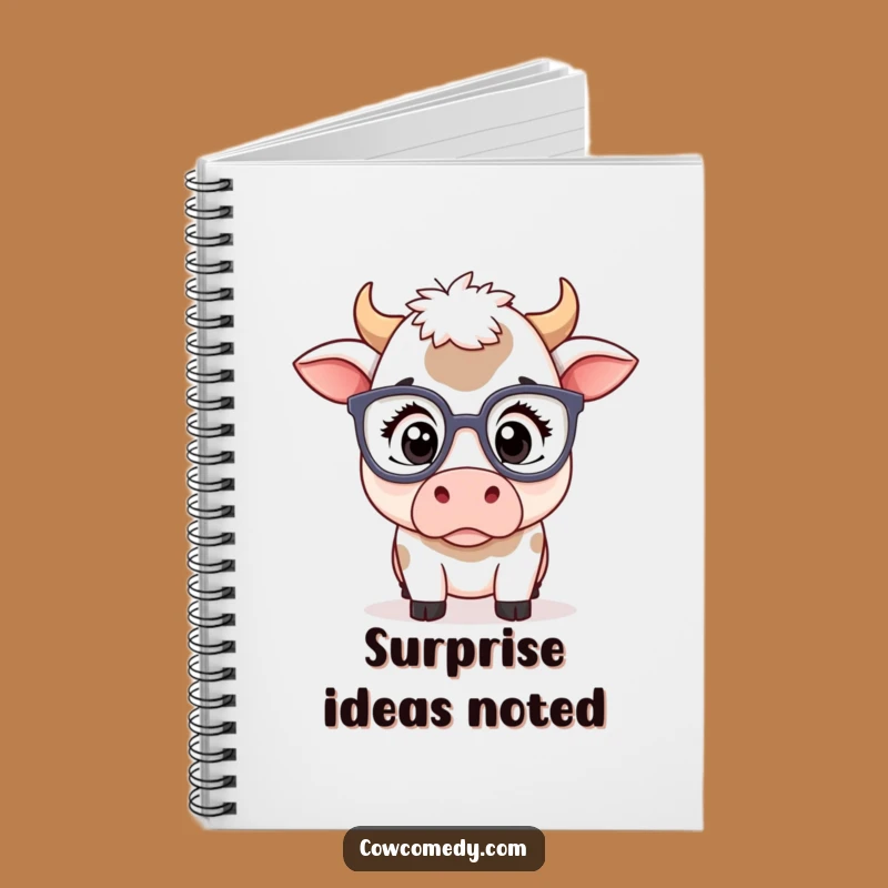 Funny Kawaii Cow Glasses Notebook - Surprised Farm Animal Journal Gift