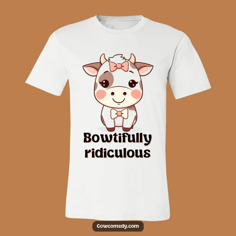 Funny Kawaii Cow Grin T-Shirt - Silly Bow Style, Cute Funny Gift!