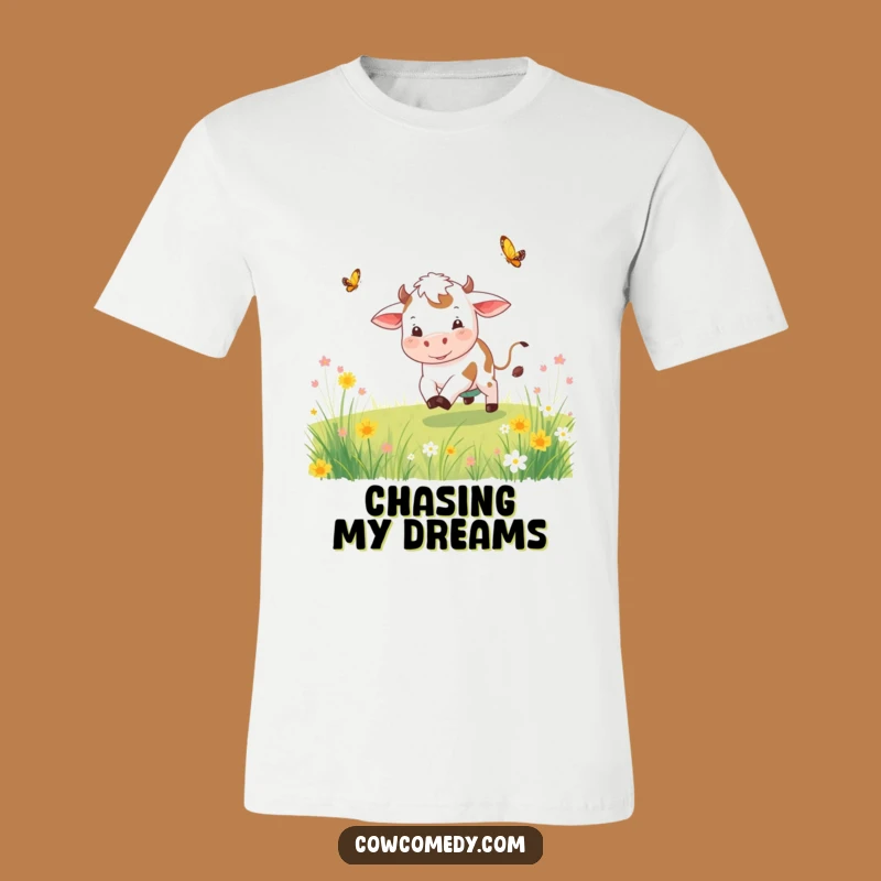 Funny Playful Cow T-Shirt Chasing Butterfly A Whimsical Funny Gift