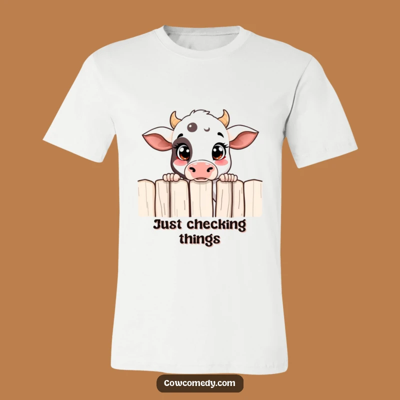 Funny Curious Cow T-Shirt Peeking Over Fence Hilarious Funny Gift