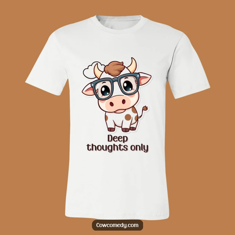 Funny Kawaii Cow Glasses T-Shirt: Thoughtful Cloud-Gazing Cow Tee Gift!