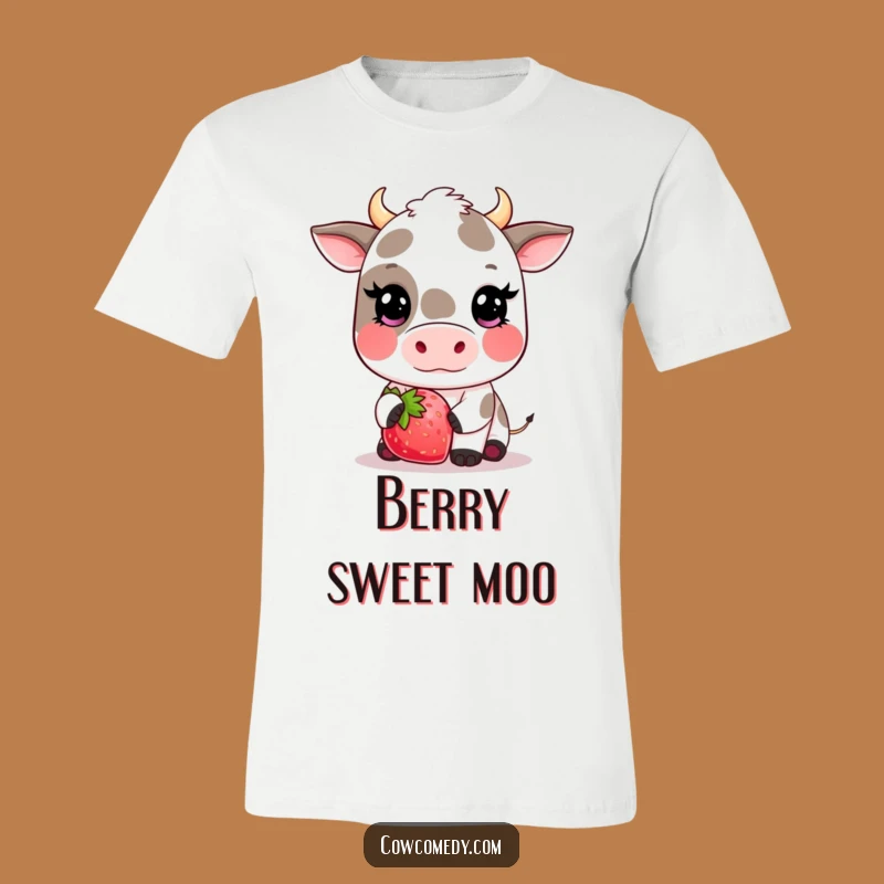 Funny Kawaii Cow Strawberry T-Shirt - Blushing Farm Animal Tee Gift