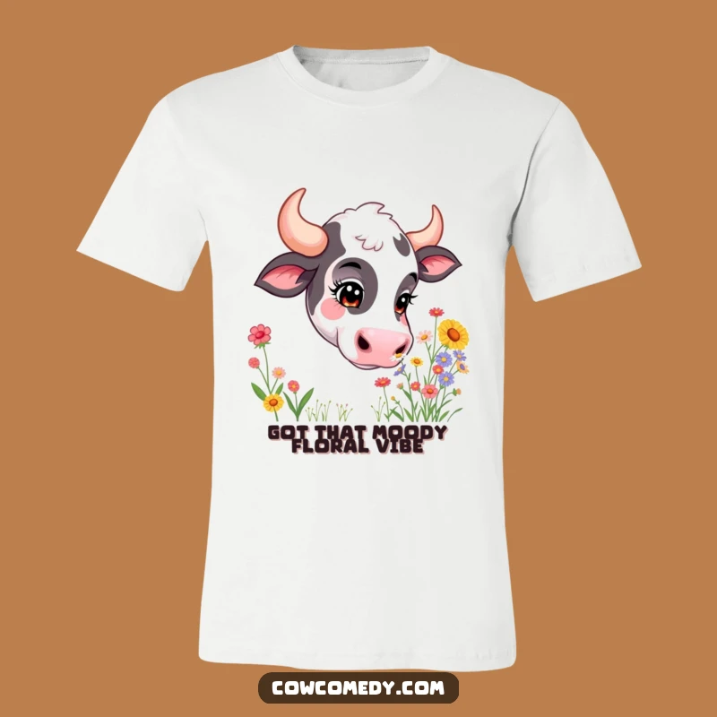 Funny Curious Cow T-Shirt: Smelling Wildflowers, Ideal Humorous Gift