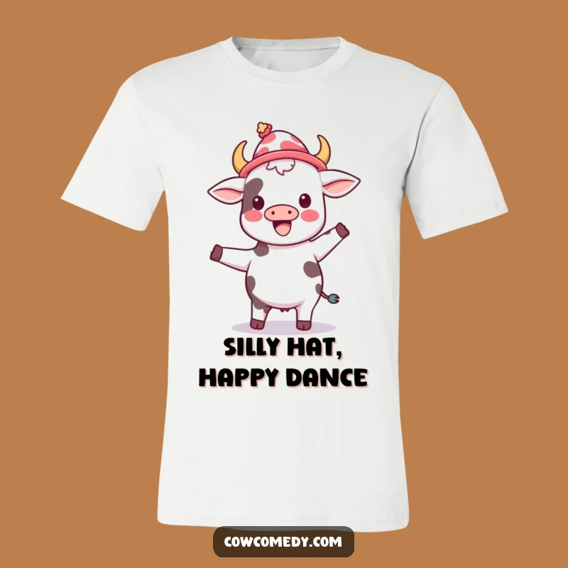 Joyful Dancing Cow Tee - Funny Kawaii Silly Hat Shirt Gift