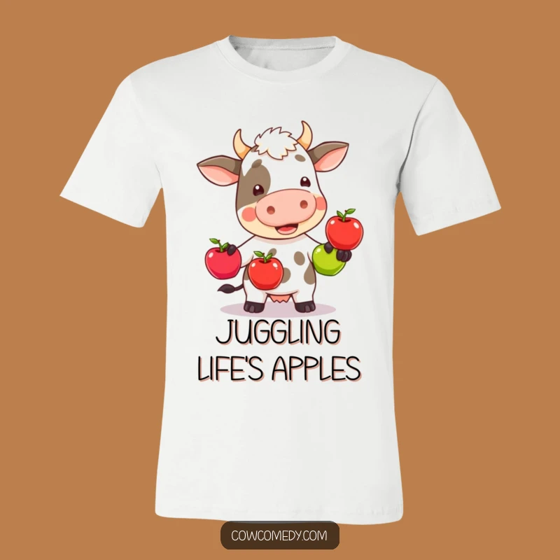Wobbly Apple Juggling Cow Tee - Funny Kawaii Shirt Gift