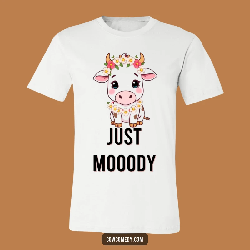 Funny Cow Floral Garland T-Shirt: Gentle Bovine Humor, Perfect Funny Gift