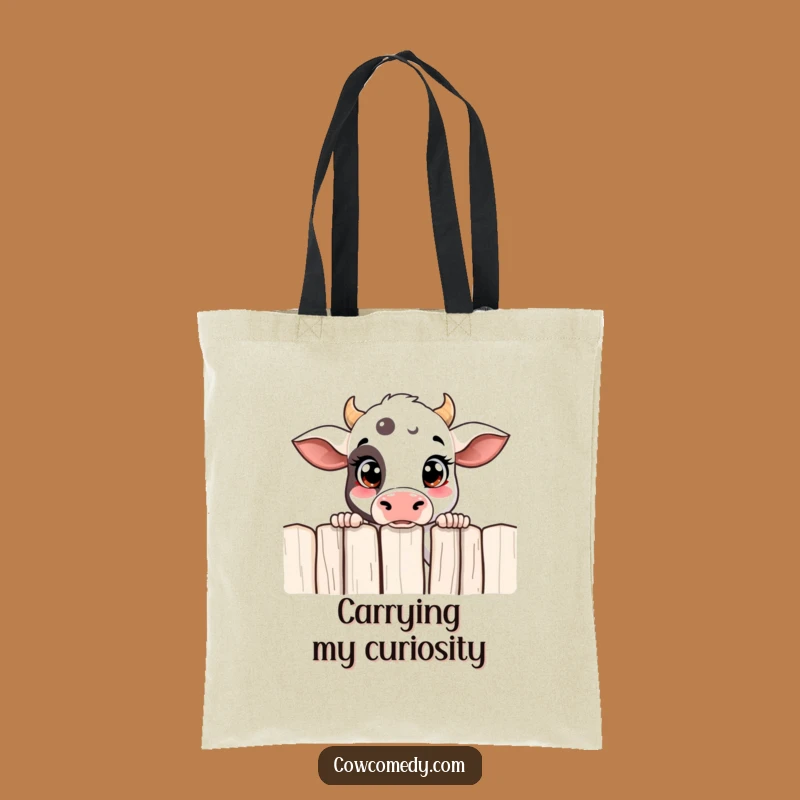 Funny Curious Cow Tote Bag Peeking Over Fence Your New Funny Gift