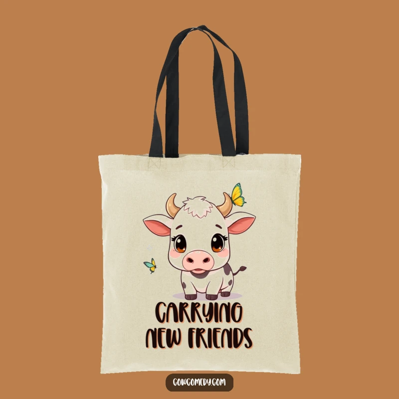 Funny Kawaii Cow Butterfly Watch Tote Bag: Carry Curiosity Anywhere