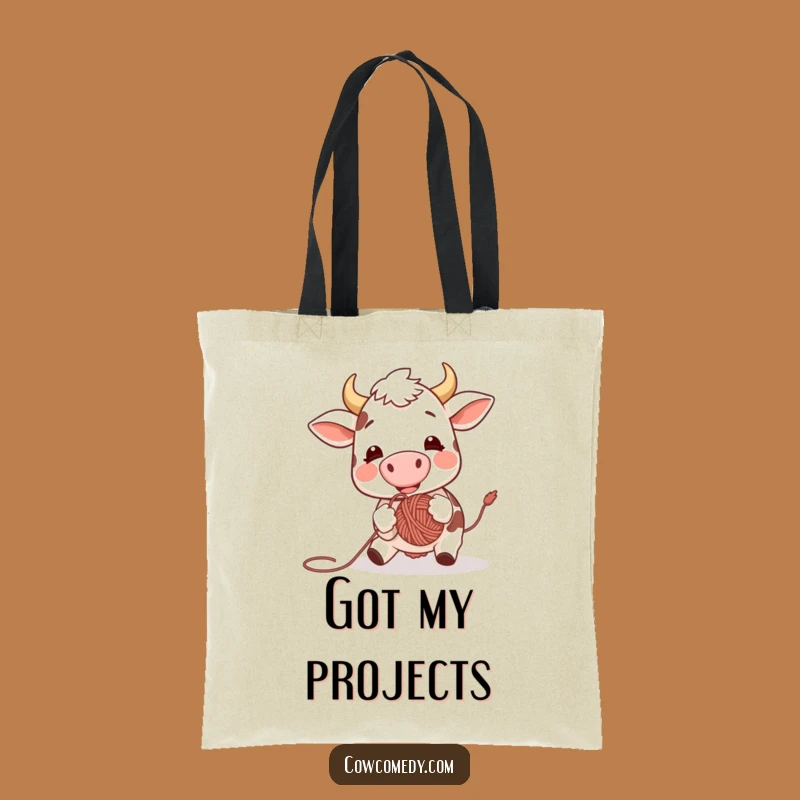 Funny Excited Cow Yarn Ball Tote Bag: Playful Accessory Gift