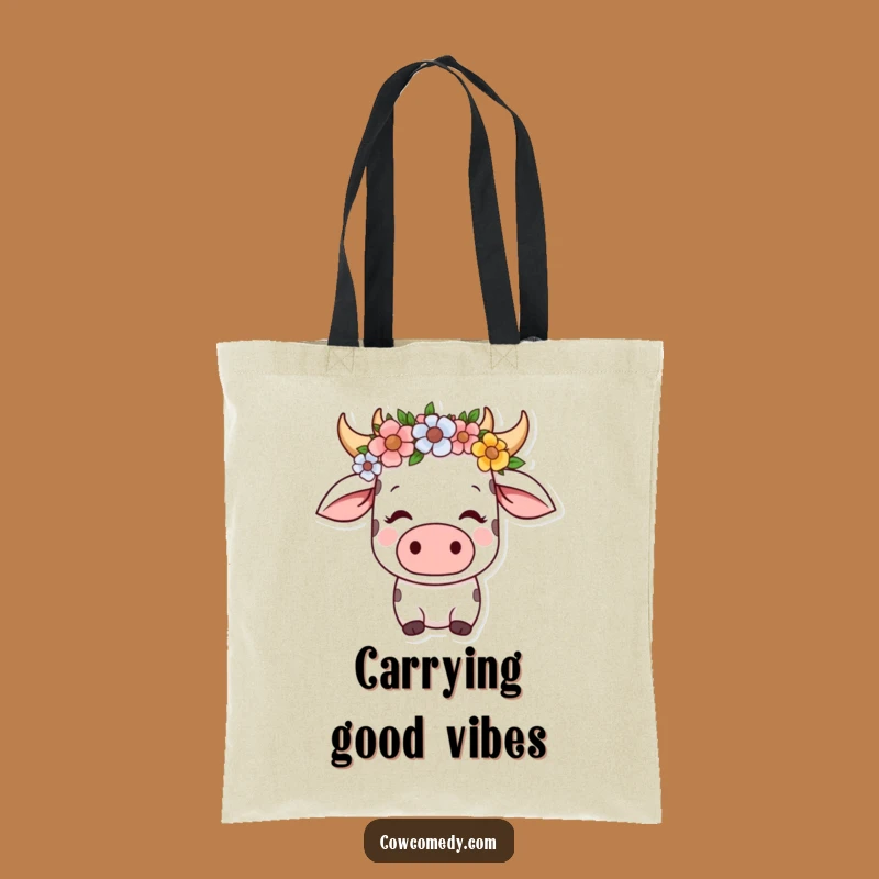 Funny Kawaii Cow Flower Crown Tote Bag: Carry Serenity in Style