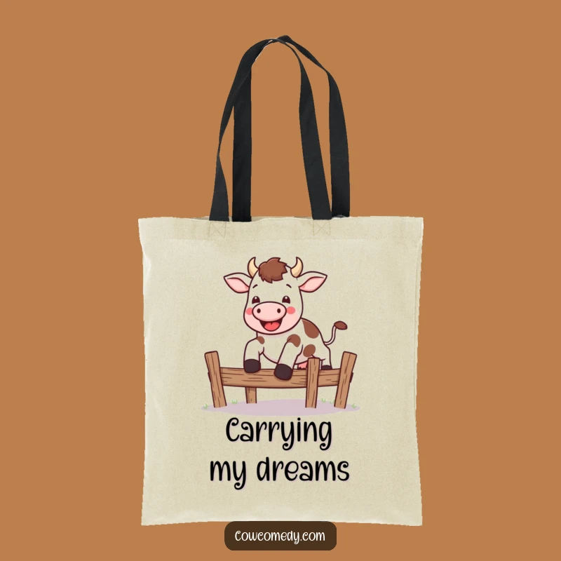 Funny Kawaii Cow Leap Tote Bag - Energetic Jumping Carryall Gift