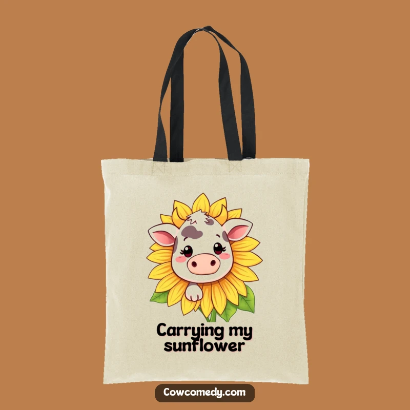 Funny Kawaii Cow Sunflower Tote Bag - Shy Peek, Practical Funny Gift!