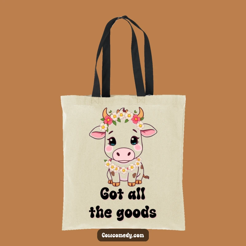 Funny Cow Floral Garland Tote Bag: Carry Charm, Ideal Funny Gift
