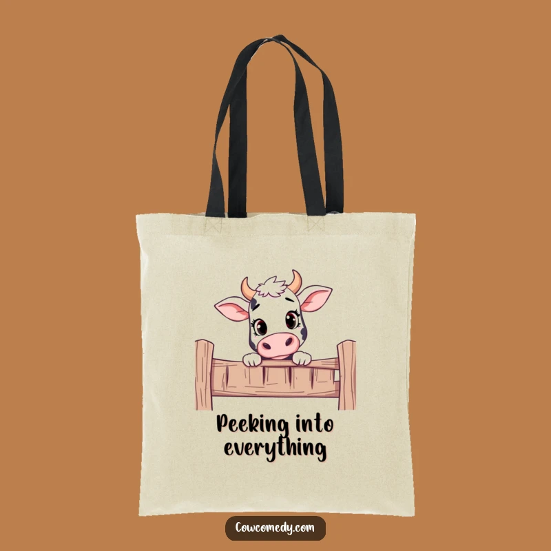 Funny Curious Cow Peeking Tote Bag: Carry Your Curiosity, Ideal Funny Gift